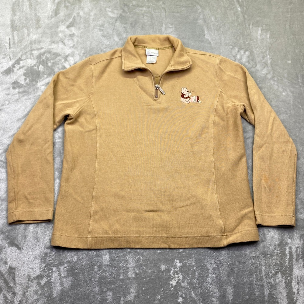 Disneyland Winnie the Pooh Embroidered Tan Fleece Quarter‎ Zip Pullover Top Sz L